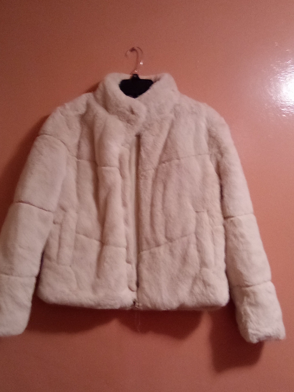 Ambiance Outerwear Cream Faux Fur Zip-Front Jacket ( Bag Q )